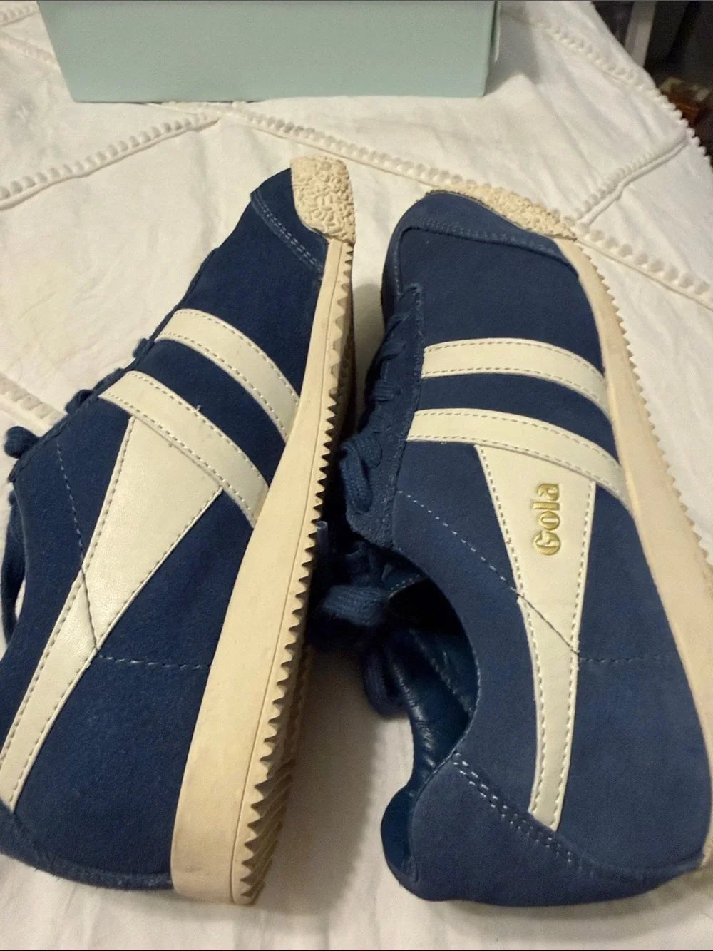 Gola Harrier Navy Blue Suede Sneakers with White Side Stripes - Picture 5 of 7